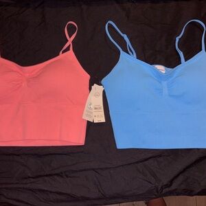 Pink and Blue Ribbed Crop Tops
